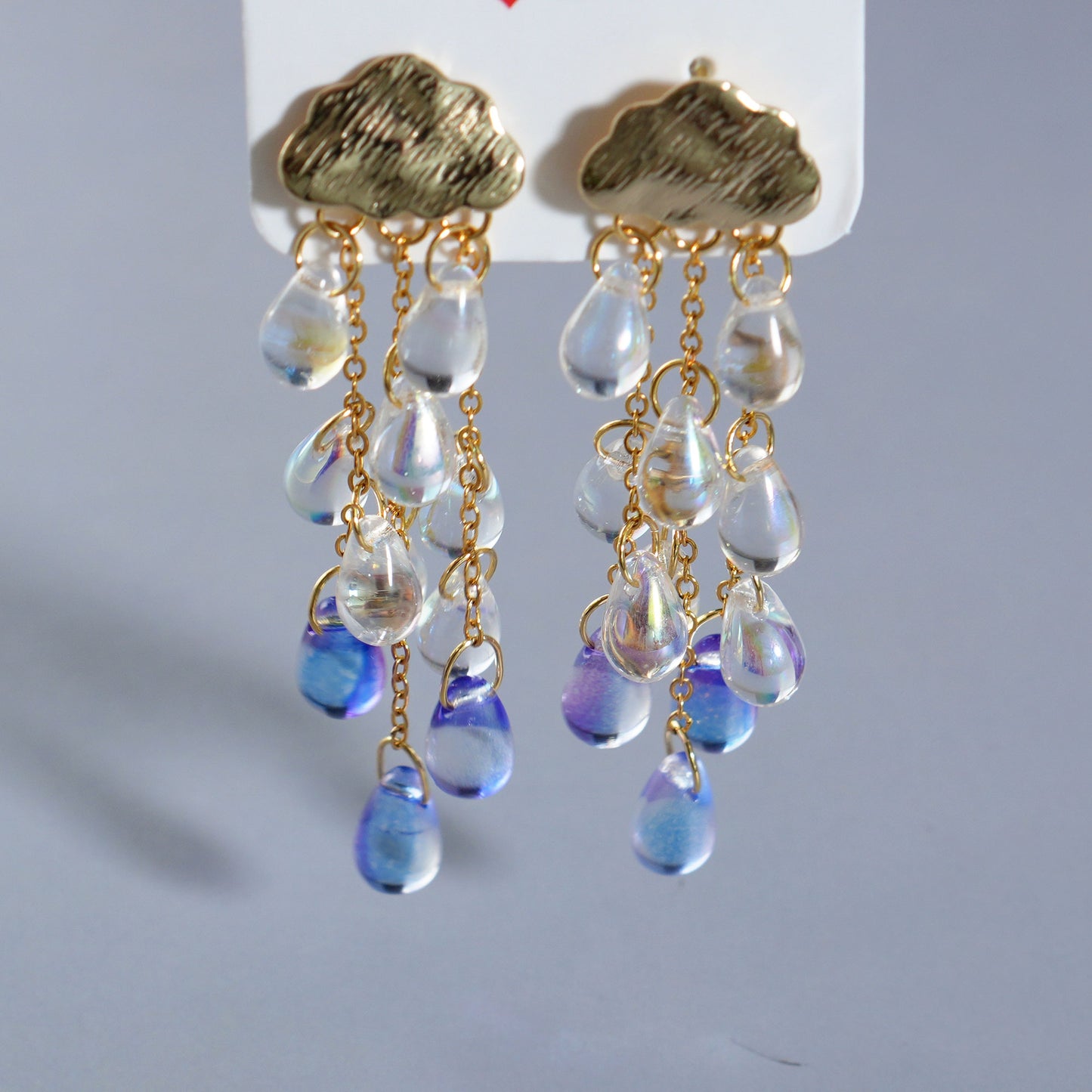Rain Cloud Earrings, Celestial Dangle Earrings, Purple Czech Glass Crystal Rain Drop Earrings, Sky Inspired Jewelry, Teardrop Tassel Earrings for Women