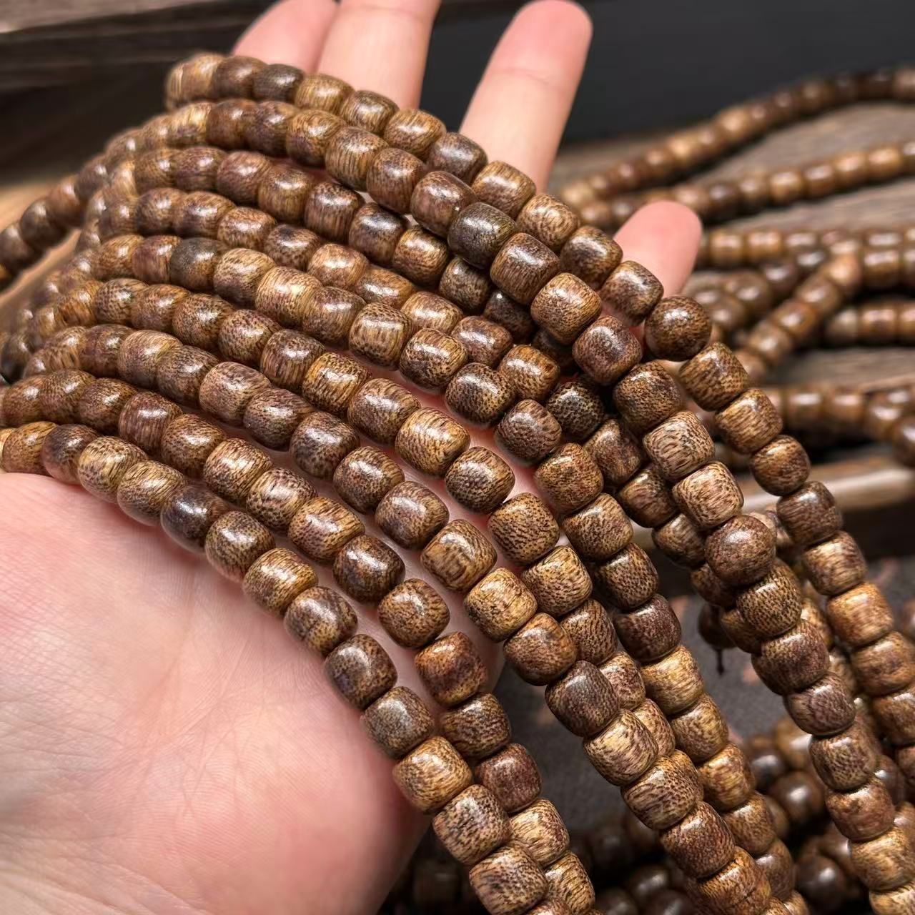 Natural Agarwood Beads 8*8mm Barrel Shape - 108 Mala Beads for Meditation, DIY Jewelry Making, Spiritual Gift