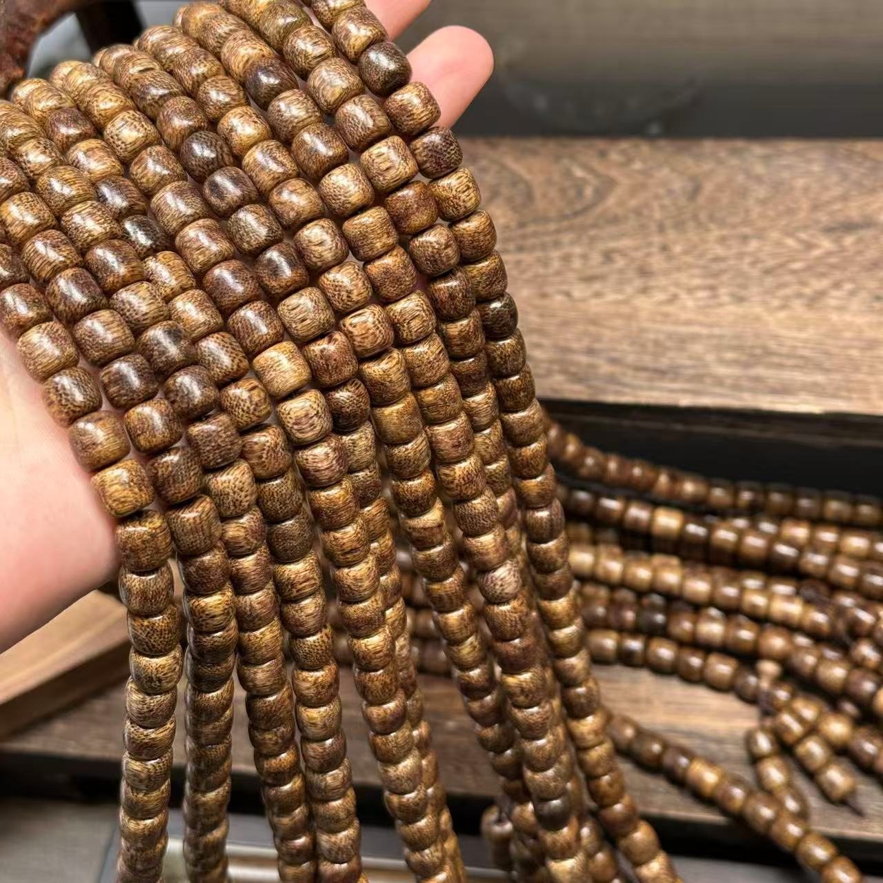 Natural Agarwood Beads 8*8mm Barrel Shape - 108 Mala Beads for Meditation, DIY Jewelry Making, Spiritual Gift