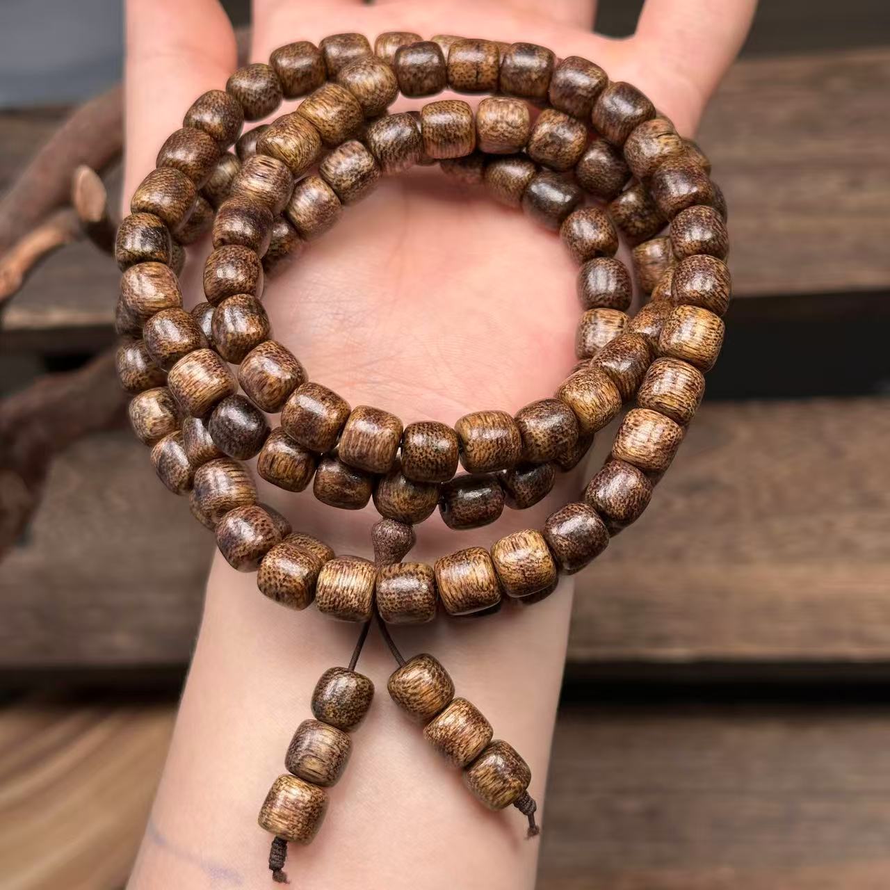Natural Agarwood Beads 8*8mm Barrel Shape - 108 Mala Beads for Meditation, DIY Jewelry Making, Spiritual Gift
