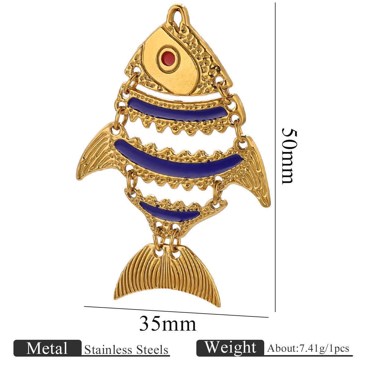 Moving Fish Design Gold-Plated Hollow Stainless Steel Pendants, Enameled Ocean Fish Series Charms for Necklace Making, Handmade Jewelry Accessories