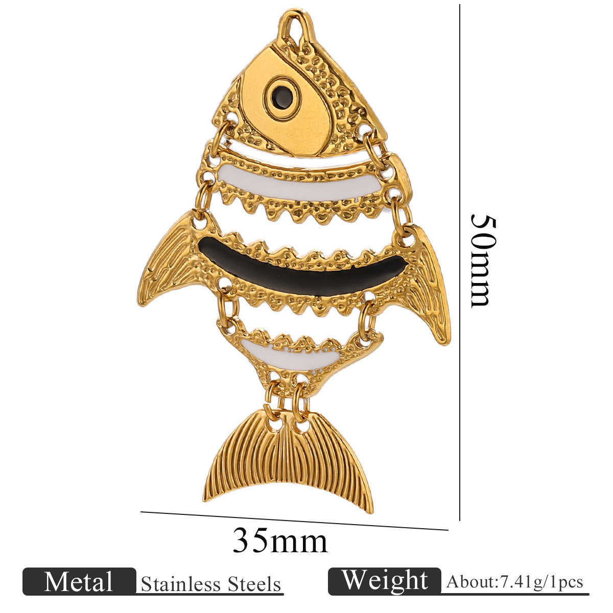Moving Fish Design Gold-Plated Hollow Stainless Steel Pendants, Enameled Ocean Fish Series Charms for Necklace Making, Handmade Jewelry Accessories