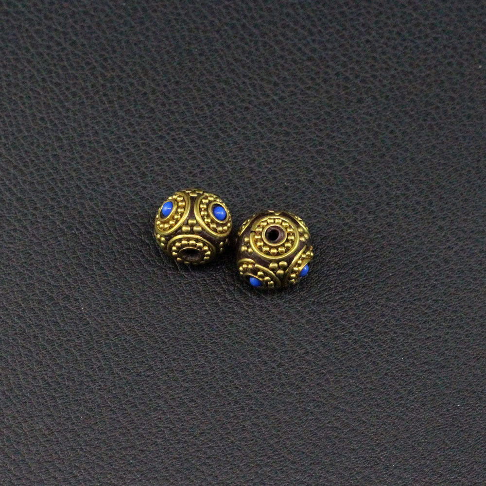 Handmade Nepalese copper beads, round beads, flying saucer beads, ethnic style necklace, thangka with beads, keychain spacer beads