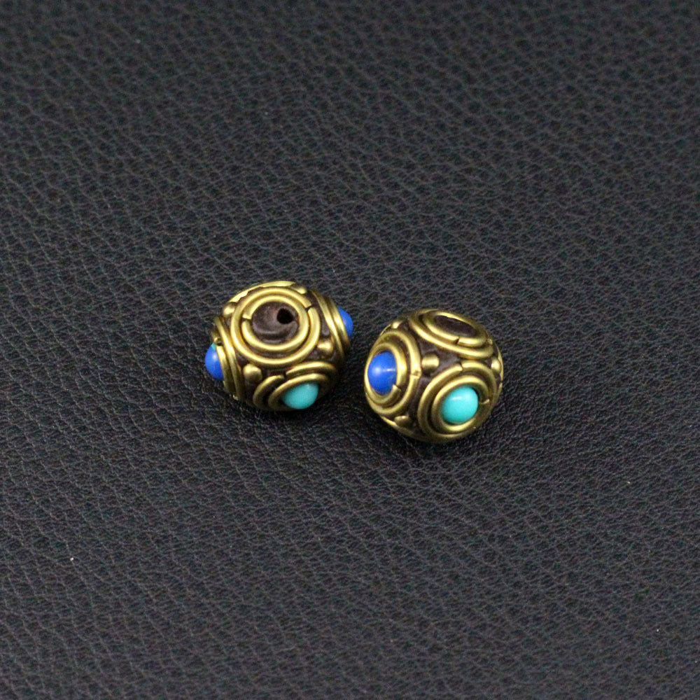 Handmade Nepalese copper beads, round beads, flying saucer beads, ethnic style necklace, thangka with beads, keychain spacer beads