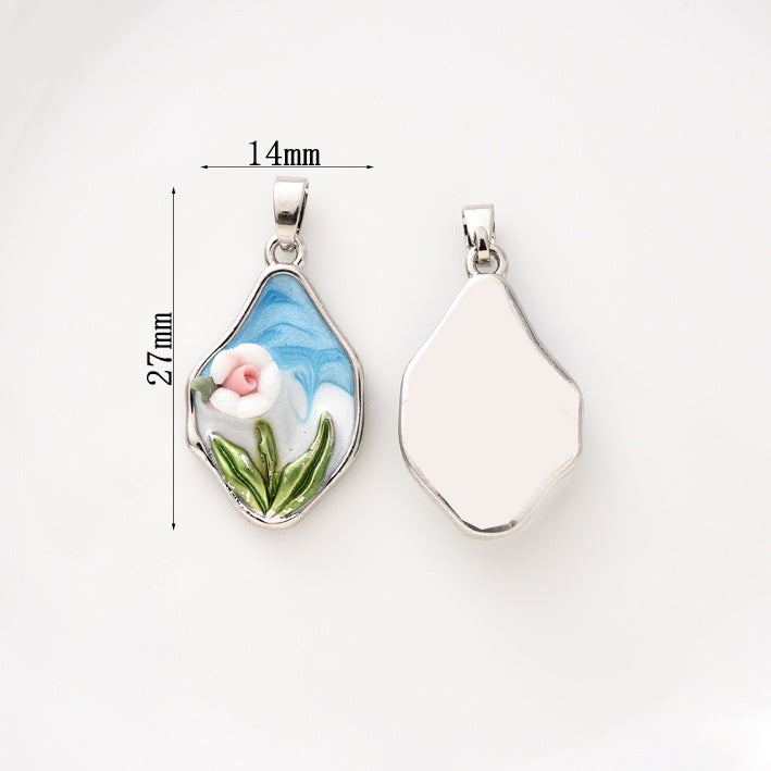 18K Oil Painting Tulip Flower Pendant