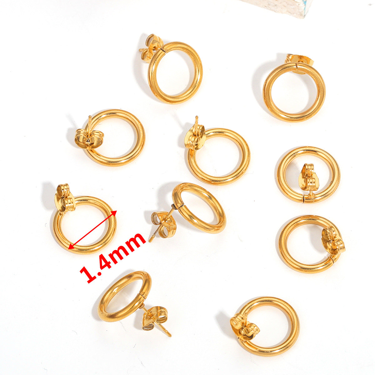 5 Pairs DIY Handmade Ear Studs - 14mm Circular Stainless Steel Vacuum - Plated Hoop Earrings