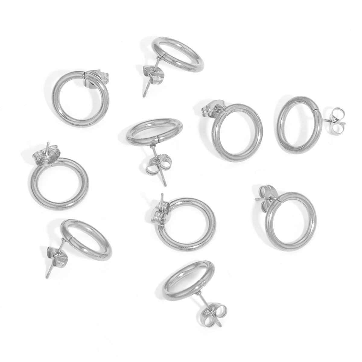 5 Pairs DIY Handmade Ear Studs - 14mm Circular Stainless Steel Vacuum - Plated Hoop Earrings