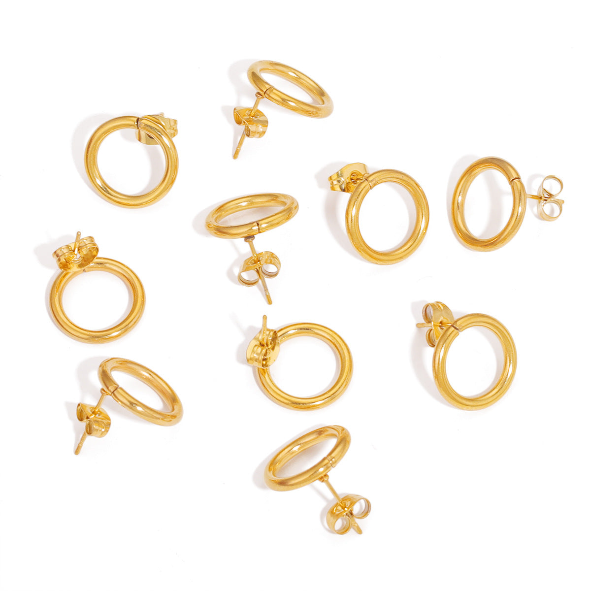 5 Pairs DIY Handmade Ear Studs - 14mm Circular Stainless Steel Vacuum - Plated Hoop Earrings