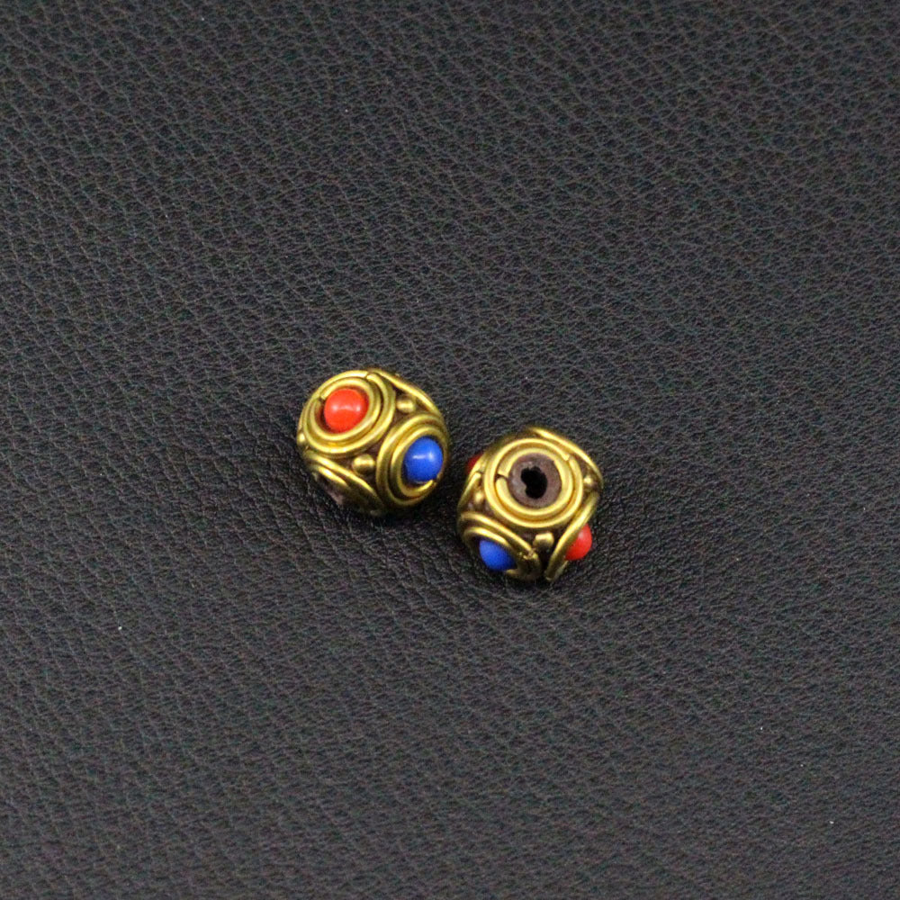 Handmade Nepalese copper beads, round beads, flying saucer beads, ethnic style necklace, thangka with beads, keychain spacer beads