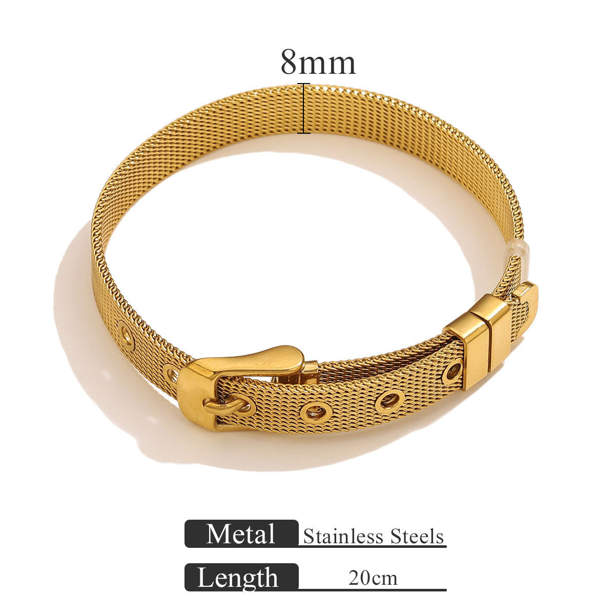 Woven Stainless Steel Mesh Bracelet | 18K Gold Plated | Polished Surface | Adjustable Snap Clasp