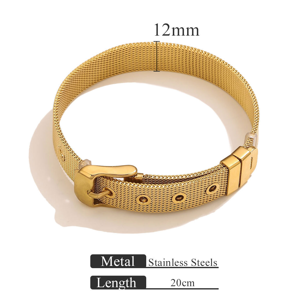 Woven Stainless Steel Mesh Bracelet | 18K Gold Plated | Polished Surface | Adjustable Snap Clasp