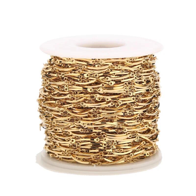 18K Real Gold Plated Stainless Steel Stick Chain - Curved Stick Necklace Chain, Fade-Resistant DIY Jewelry Chain