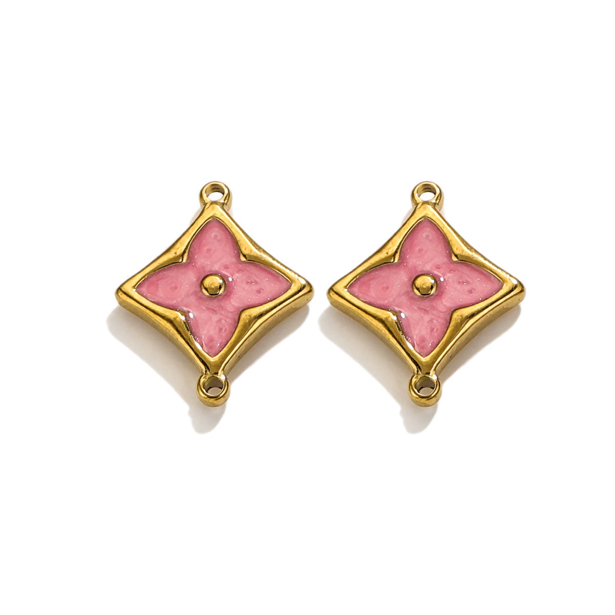 4PCS Strong Color Retention 18K Gold Plated Stainless Steel Clover Double Dangle Charms - DIY Findings for Bracelets & Necklaces