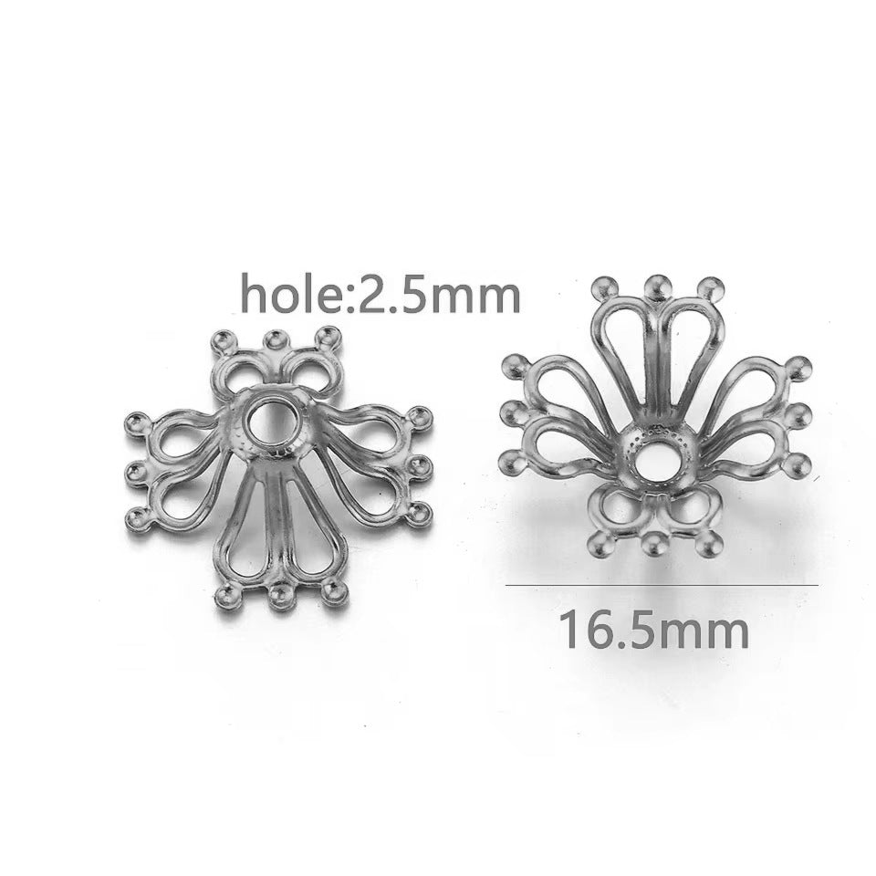 100PCS Stainless Steel Petal Bead Caps & Flower Cups - 18K Vacuum Plated Jewelry Spacer Parts 
