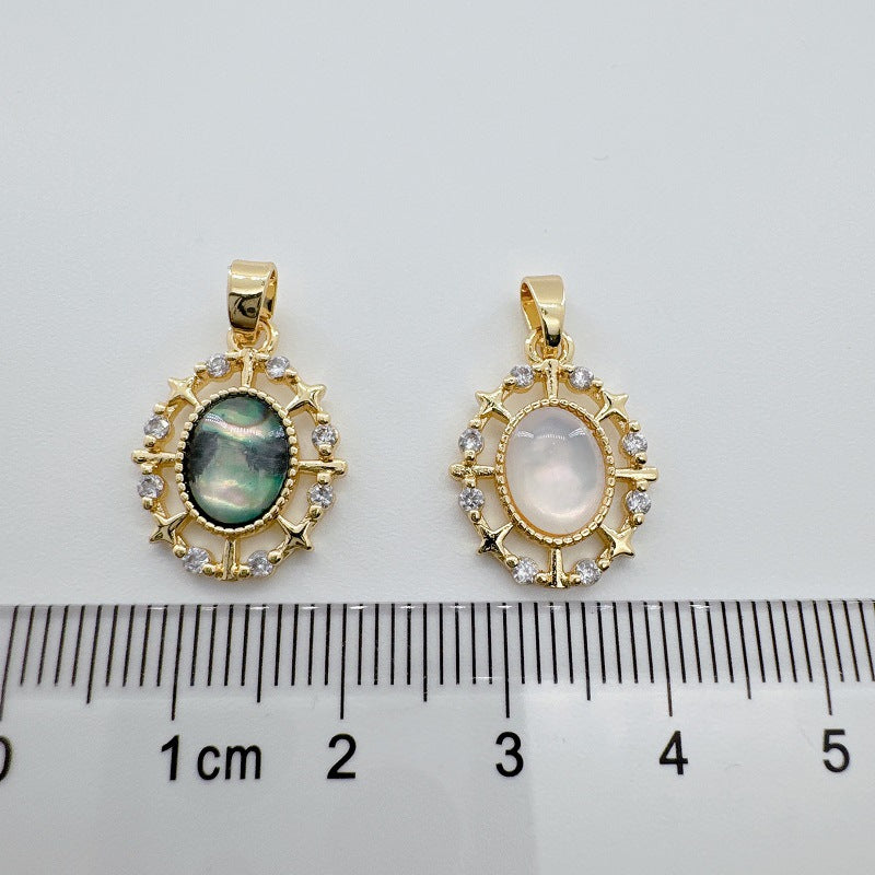 18K Gold-Plated Oval Pendant - Color-Retaining Jewelry with Natural Shell & Abalone Inlay