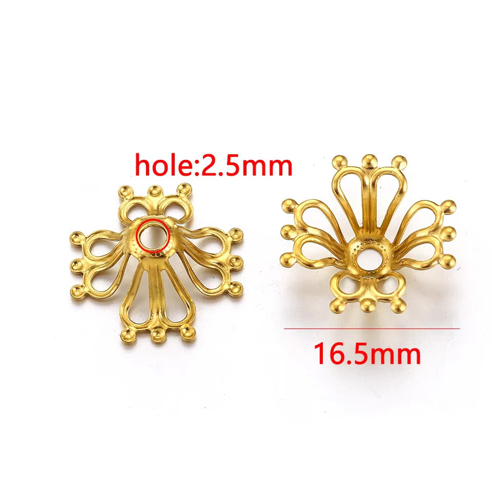 100PCS Stainless Steel Petal Bead Caps & Flower Cups - 18K Vacuum Plated Jewelry Spacer Parts 