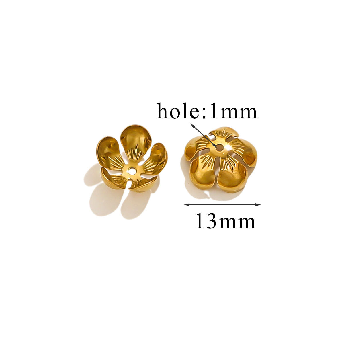 100PCS Stainless Steel Petal Bead Caps & Flower Cups - 18K Vacuum Plated Jewelry Spacer Parts 