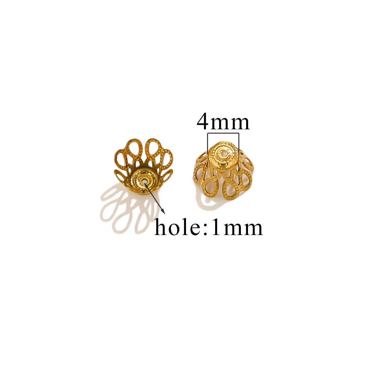 100PCS Stainless Steel Petal Bead Caps & Flower Cups - 18K Vacuum Plated Jewelry Spacer Parts 