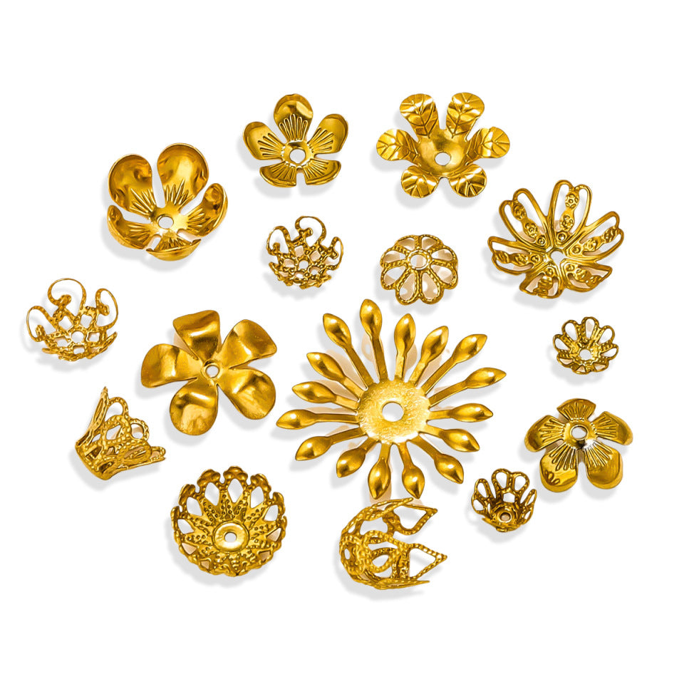 100PCS Stainless Steel Petal Bead Caps & Flower Cups - 18K Vacuum Plated Jewelry Spacer Parts 