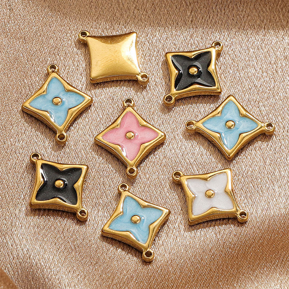 4PCS Strong Color Retention 18K Gold Plated Stainless Steel Clover Double Dangle Charms - DIY Findings for Bracelets & Necklaces