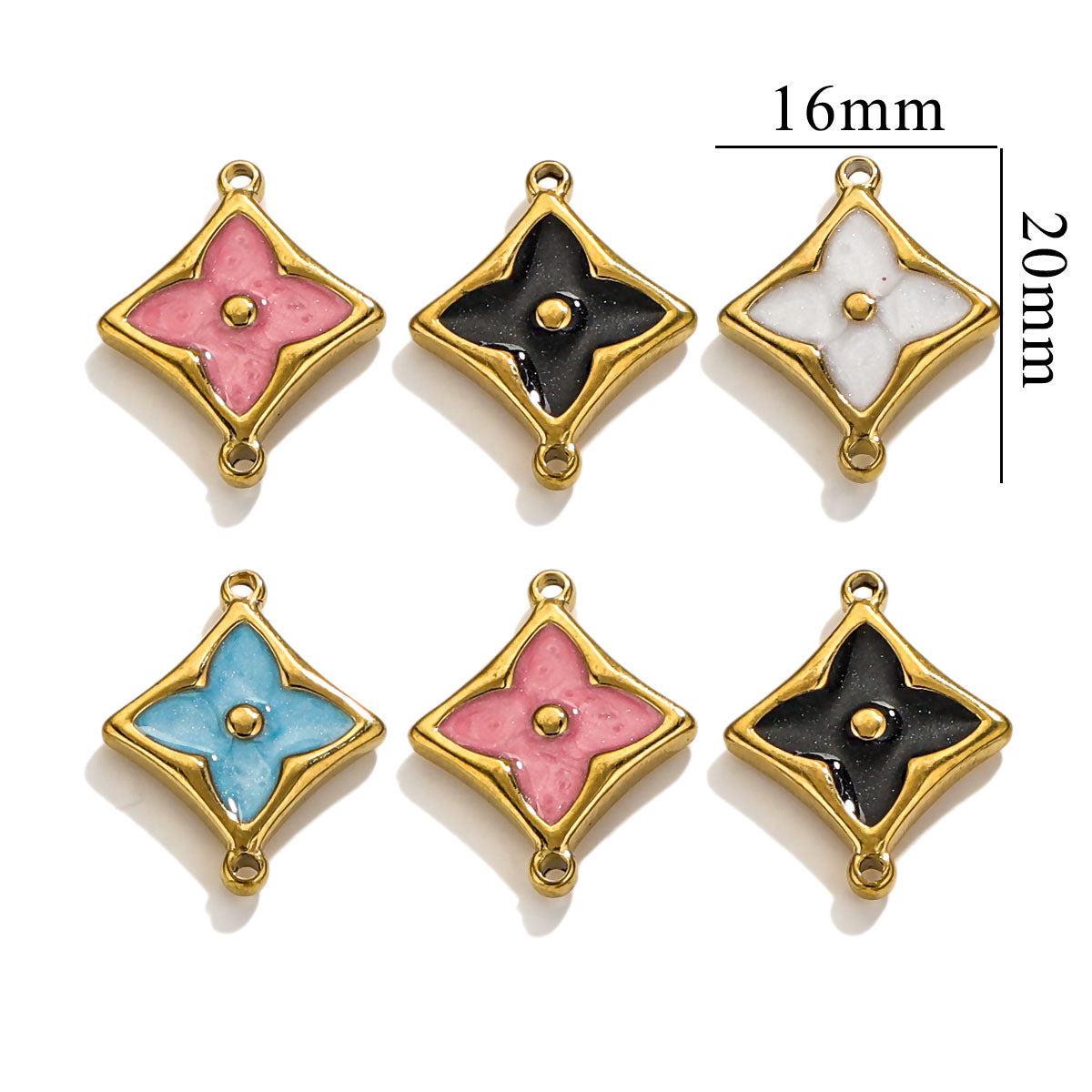 4PCS Strong Color Retention 18K Gold Plated Stainless Steel Clover Double Dangle Charms - DIY Findings for Bracelets & Necklaces