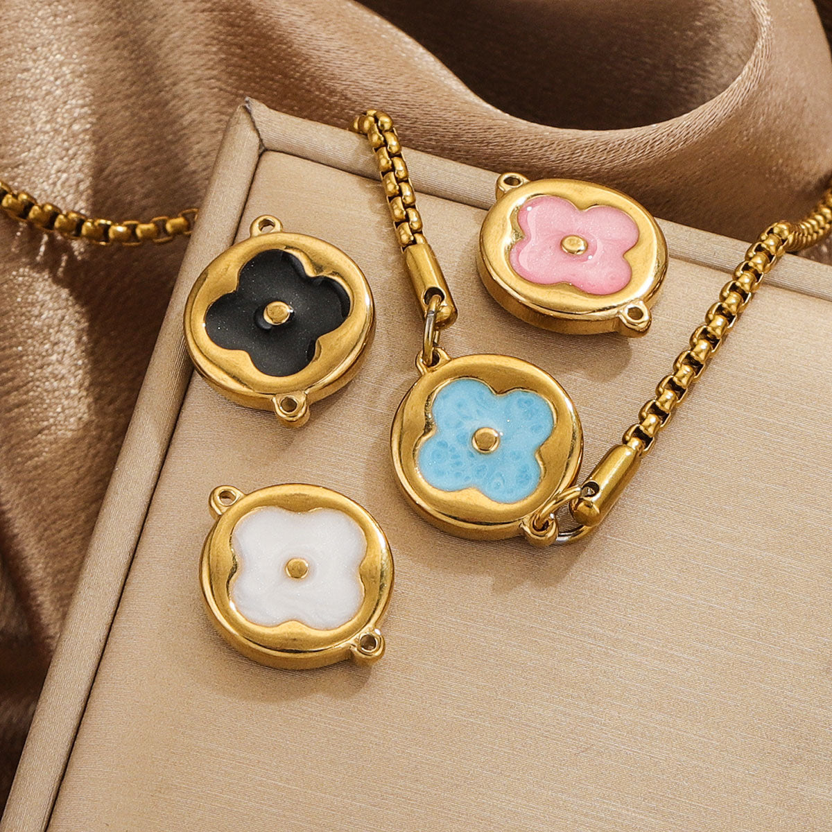 4PCS Strong Color Retention 18K Gold Plated Stainless Steel Clover Double Dangle Charms - DIY Findings for Bracelets & Necklaces