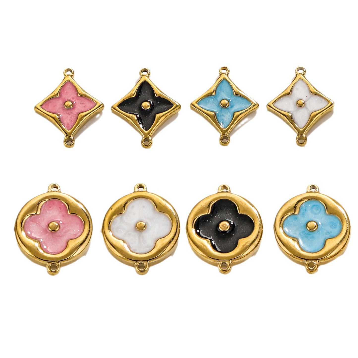 4PCS Strong Color Retention 18K Gold Plated Stainless Steel Clover Double Dangle Charms - DIY Findings for Bracelets & Necklaces