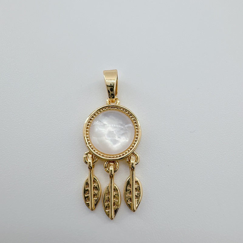 Dainty 18K Gold-Coated Dreamcatcher Charm - Natural Shell & Abalone Accent, Bohemian Jewelry Piece
