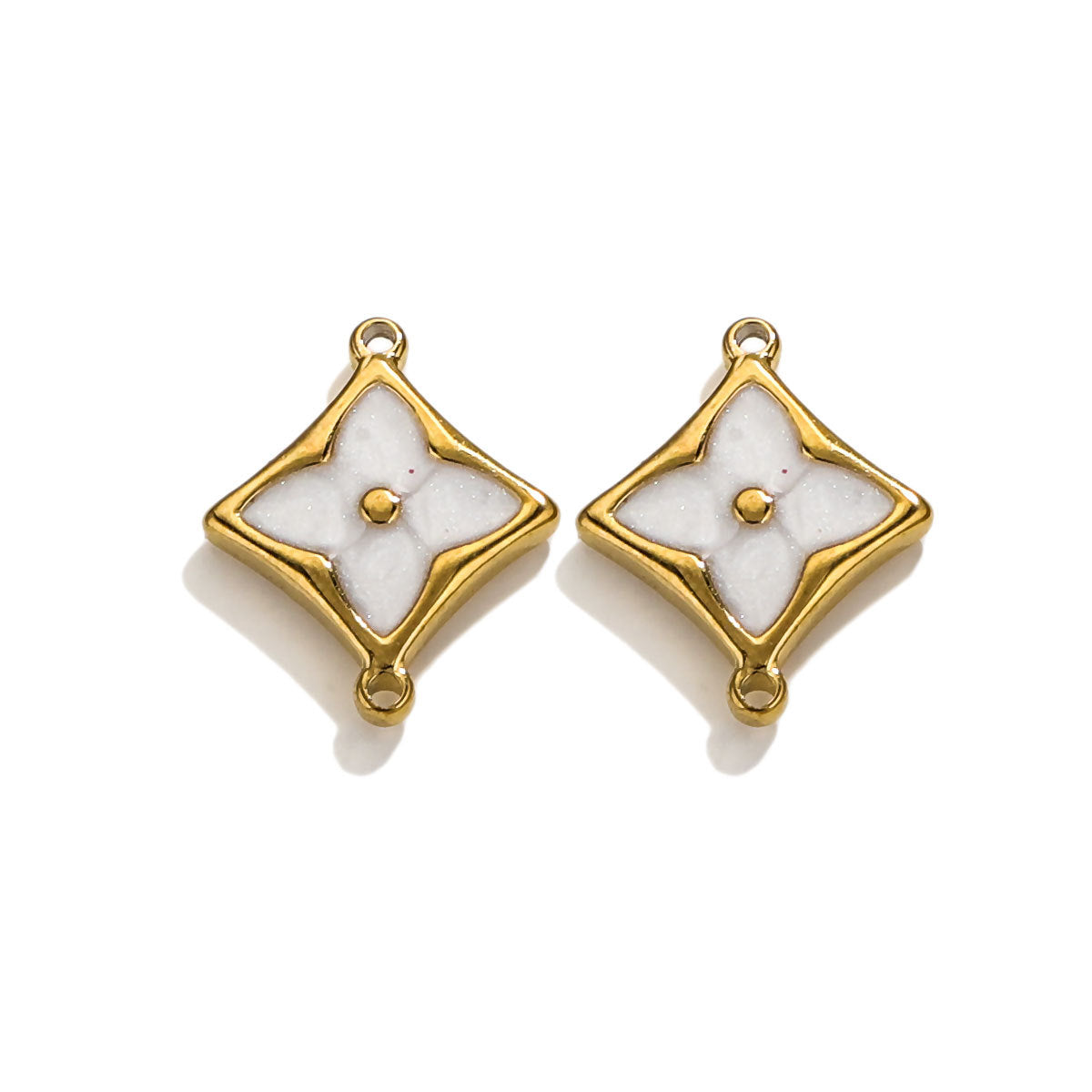 4PCS Strong Color Retention 18K Gold Plated Stainless Steel Clover Double Dangle Charms - DIY Findings for Bracelets & Necklaces