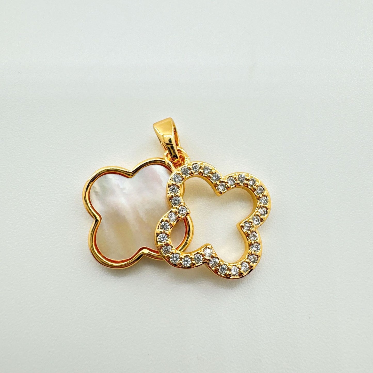 Dainty 18K Gold-Coated Four-Leaf Clover Charm - Natural Shell & Abalone Accent, Lucky Necklace Pendant