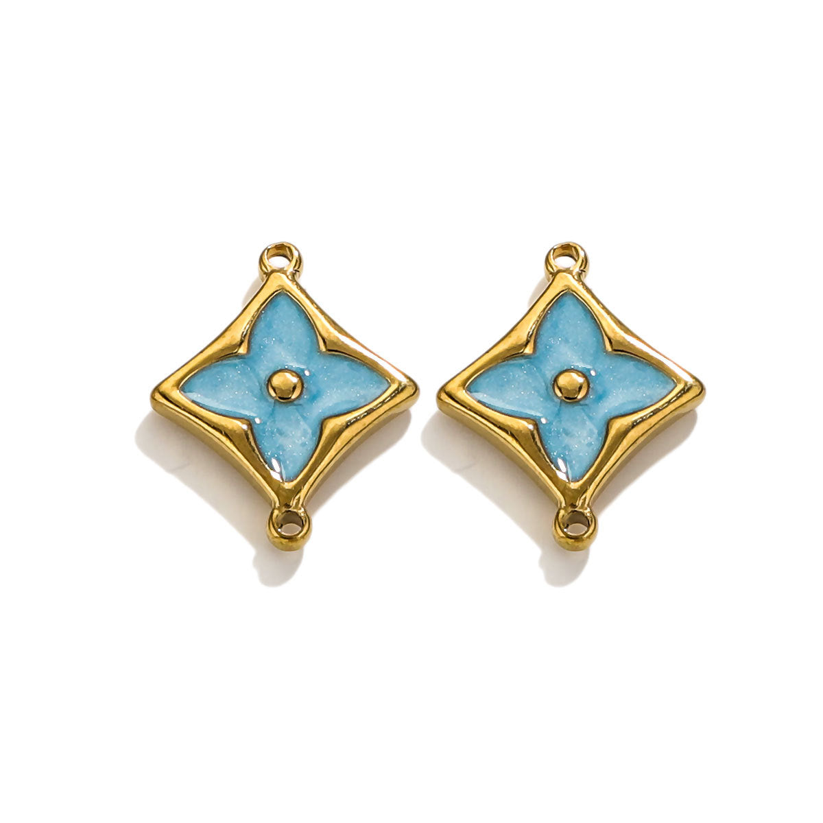 4PCS Strong Color Retention 18K Gold Plated Stainless Steel Clover Double Dangle Charms - DIY Findings for Bracelets & Necklaces