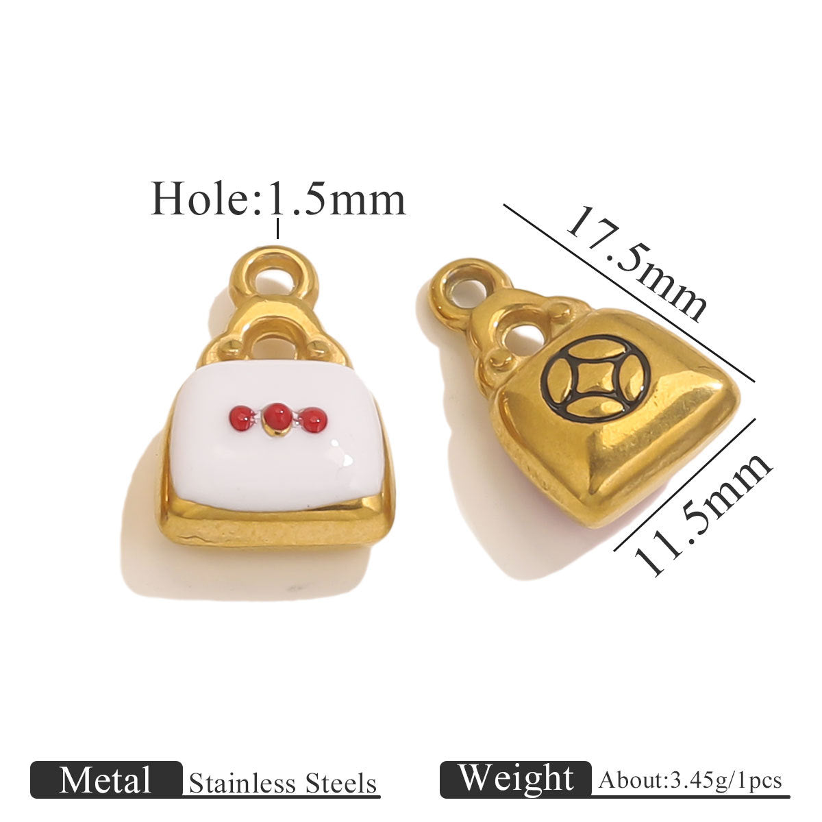 Stainless Steel Bag Pendants | 18K Gold Oil-Pressed Enamel Design, Stylish DIY Jewelry Accessories