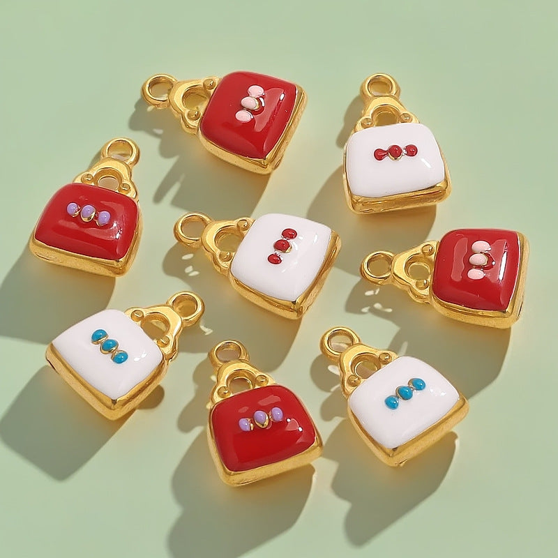 Stainless Steel Bag Pendants | 18K Gold Oil-Pressed Enamel Design, Stylish DIY Jewelry Accessories