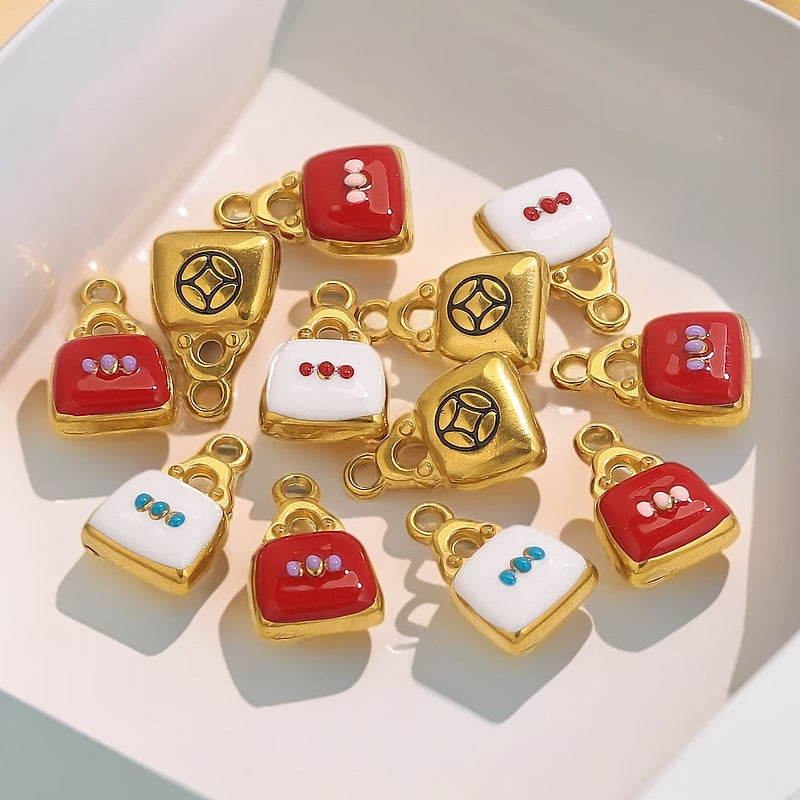 Stainless Steel Bag Pendants | 18K Gold Oil-Pressed Enamel Design, Stylish DIY Jewelry Accessories