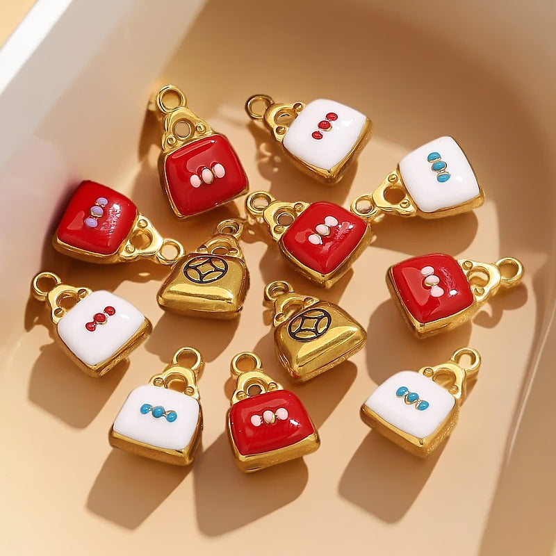 Stainless Steel Bag Pendants | 18K Gold Oil-Pressed Enamel Design, Stylish DIY Jewelry Accessories