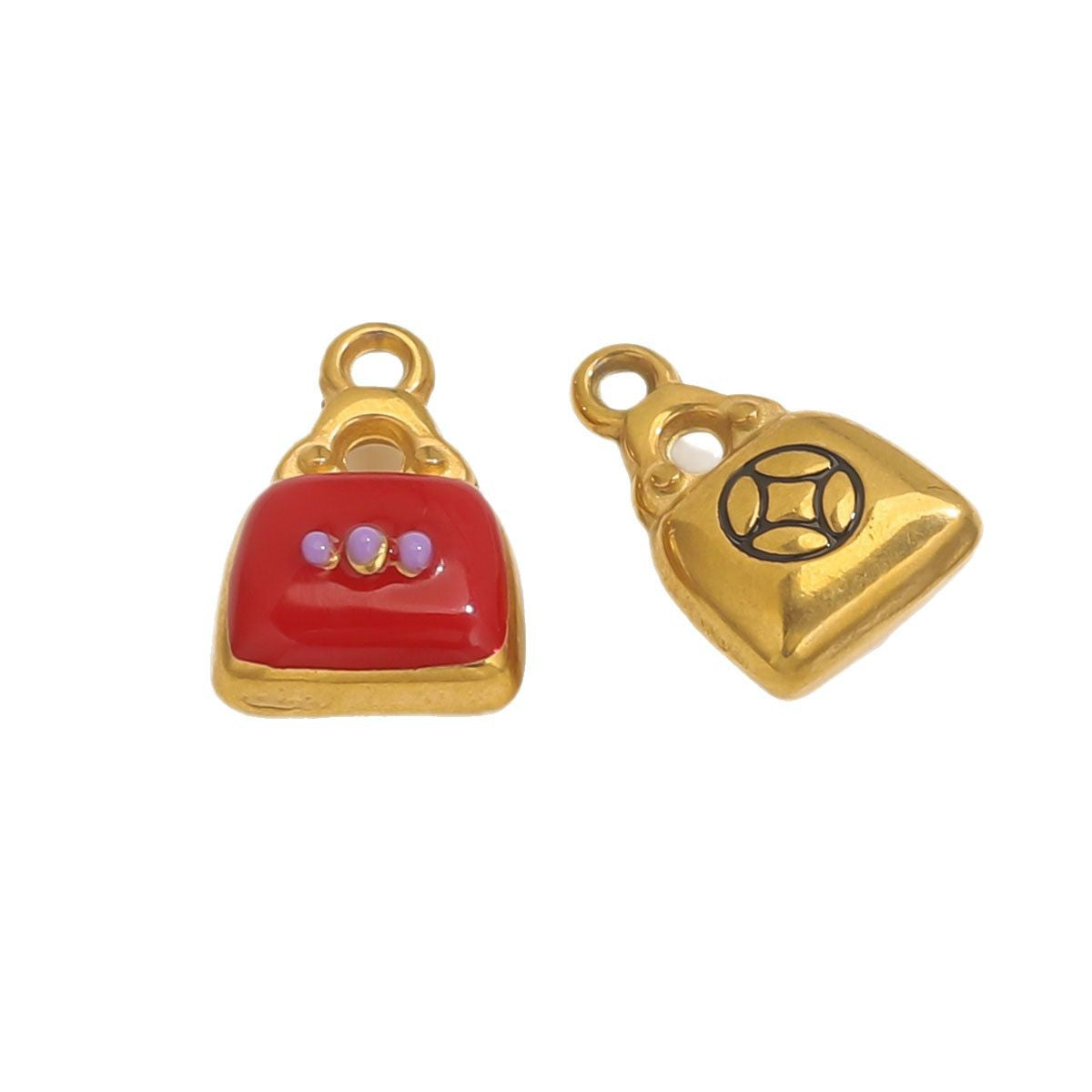 Stainless Steel Bag Pendants | 18K Gold Oil-Pressed Enamel Design, Stylish DIY Jewelry Accessories