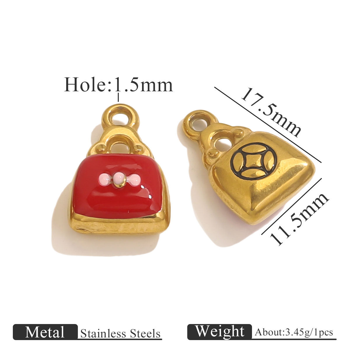 Stainless Steel Bag Pendants | 18K Gold Oil-Pressed Enamel Design, Stylish DIY Jewelry Accessories