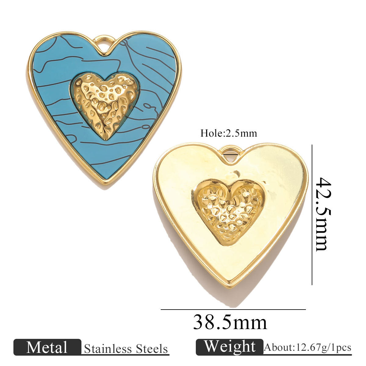 Stainless Steel Large Heart Pendant - 18K Vacuum Plated Enameled, DIY Necklace & Bracelet Jewelry Accessory