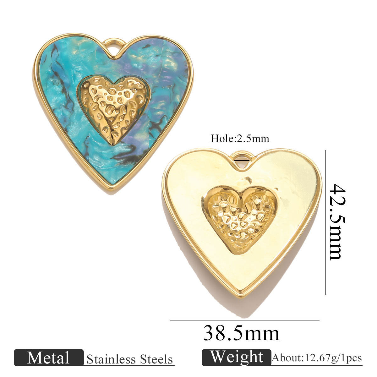 Stainless Steel Large Heart Pendant - 18K Vacuum Plated Enameled, DIY Necklace & Bracelet Jewelry Accessory