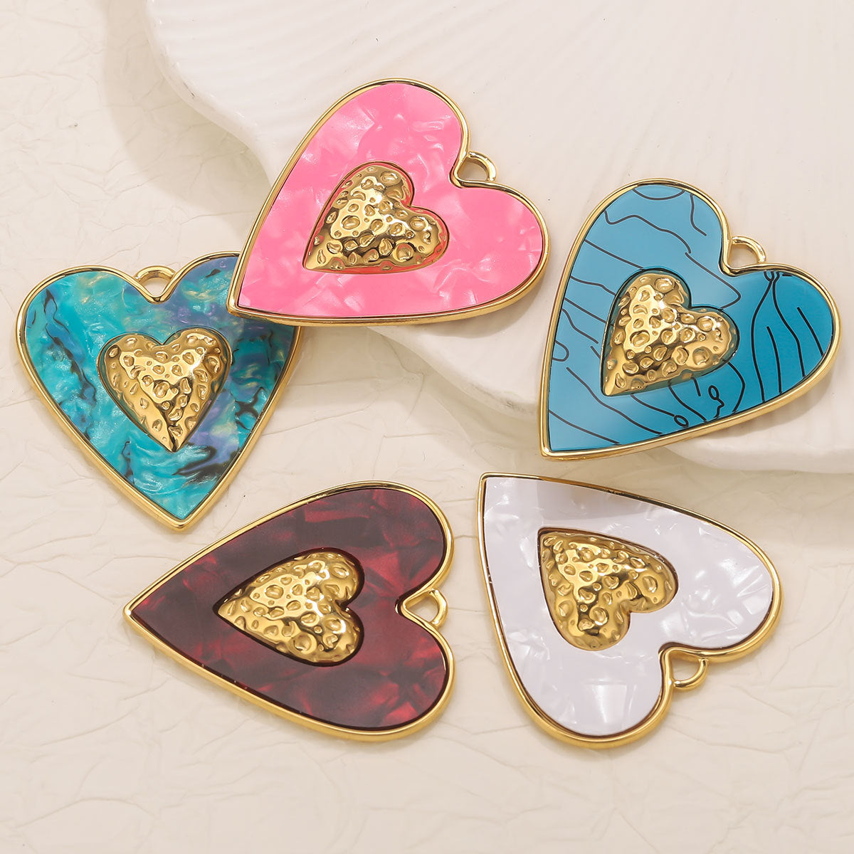 Stainless Steel Large Heart Pendant - 18K Vacuum Plated Enameled, DIY Necklace & Bracelet Jewelry Accessory