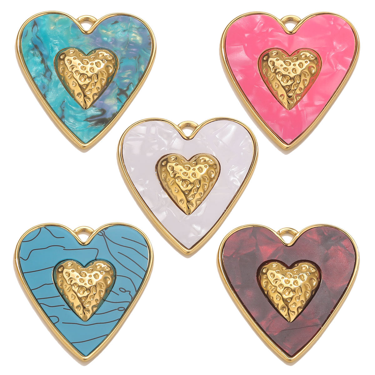 Stainless Steel Large Heart Pendant - 18K Vacuum Plated Enameled, DIY Necklace & Bracelet Jewelry Accessory