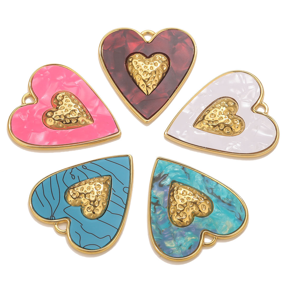 Stainless Steel Large Heart Pendant - 18K Vacuum Plated Enameled, DIY Necklace & Bracelet Jewelry Accessory