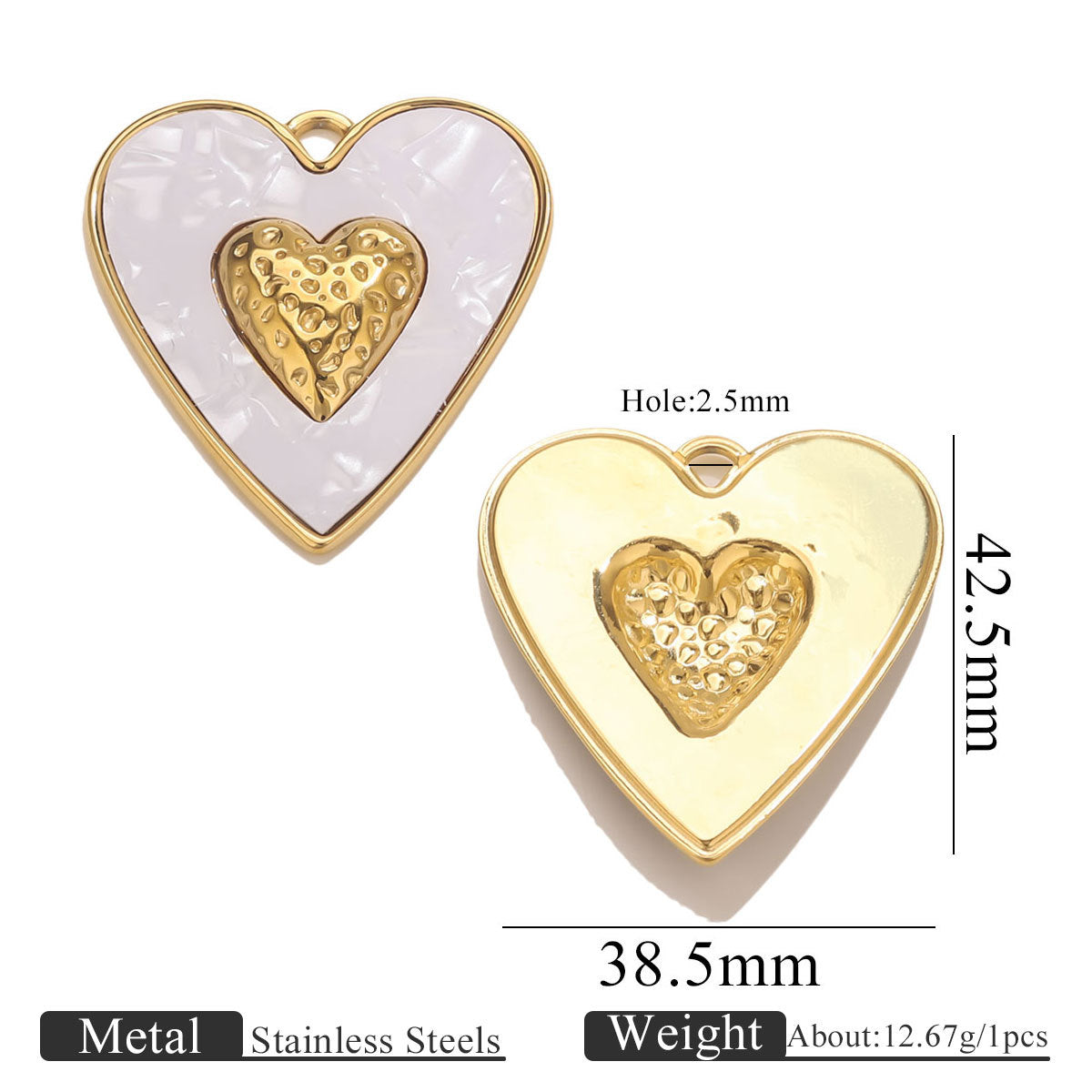 Stainless Steel Large Heart Pendant - 18K Vacuum Plated Enameled, DIY Necklace & Bracelet Jewelry Accessory