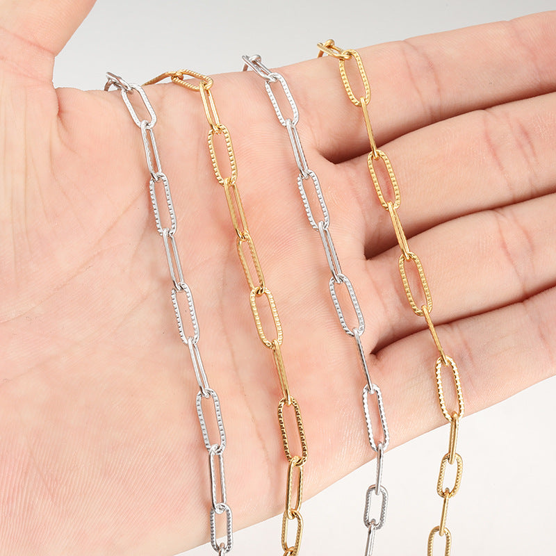 2 Meters Stainless Steel Embossed Paperclip Chain - Stylish DIY Jewelry Chain for Necklaces & Bracelets