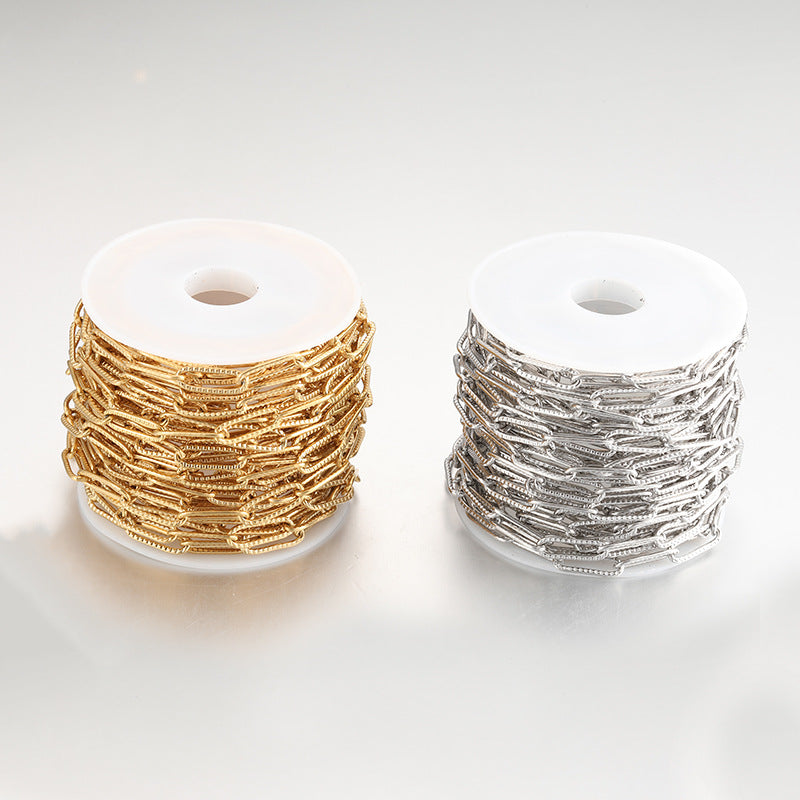 2 Meters Stainless Steel Embossed Paperclip Chain - Stylish DIY Jewelry Chain for Necklaces & Bracelets