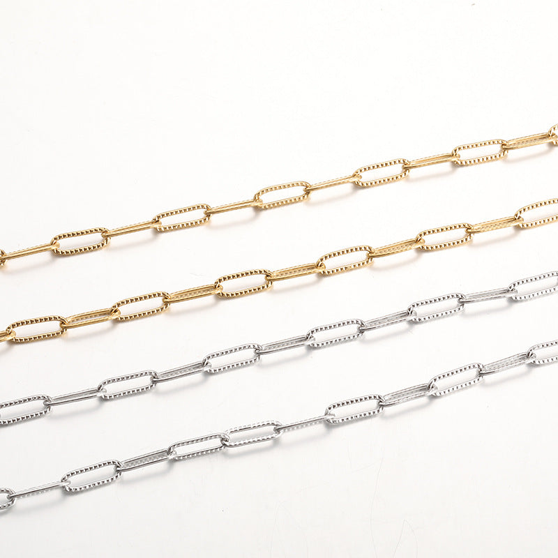 2 Meters Stainless Steel Embossed Paperclip Chain - Stylish DIY Jewelry Chain for Necklaces & Bracelets
