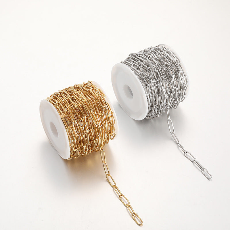 2 Meters Stainless Steel Embossed Paperclip Chain - Stylish DIY Jewelry Chain for Necklaces & Bracelets