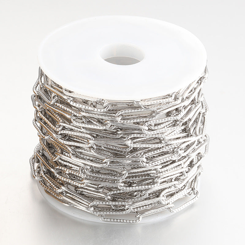 2 Meters Stainless Steel Embossed Paperclip Chain - Stylish DIY Jewelry Chain for Necklaces & Bracelets