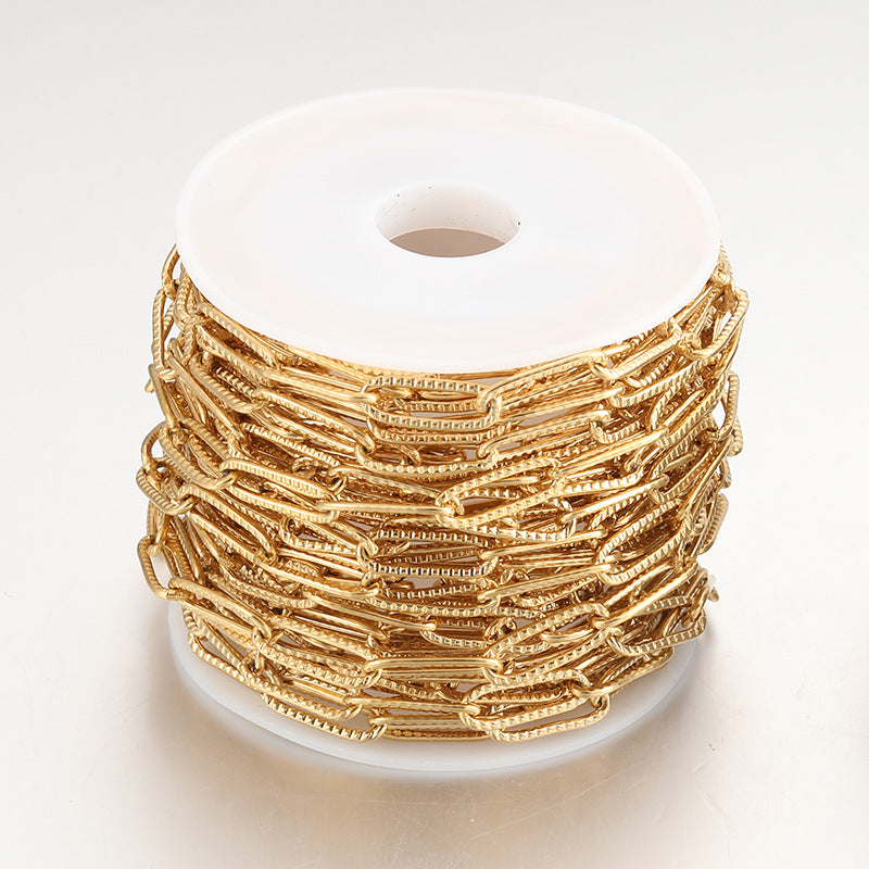 2 Meters Stainless Steel Embossed Paperclip Chain - Stylish DIY Jewelry Chain for Necklaces & Bracelets