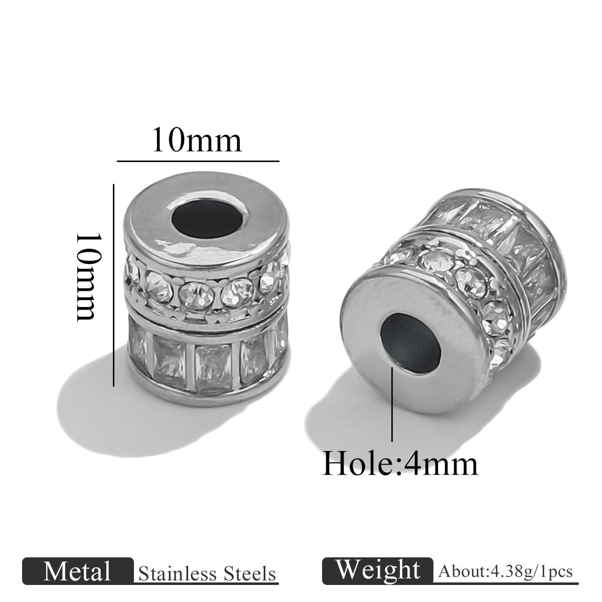 18K Gold Plated Stainless Steel Rectangle Spacer Beads with Diamonds - Color Retention, Perfect for DIY Bracelets, Handmade Beaded Jewelry Supplies